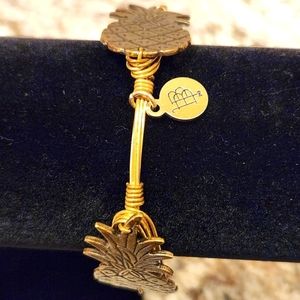 Designer‎ BOURBON & BOWETIES Pewter Pineapple Gold Dipped Wire Bangle Bra…